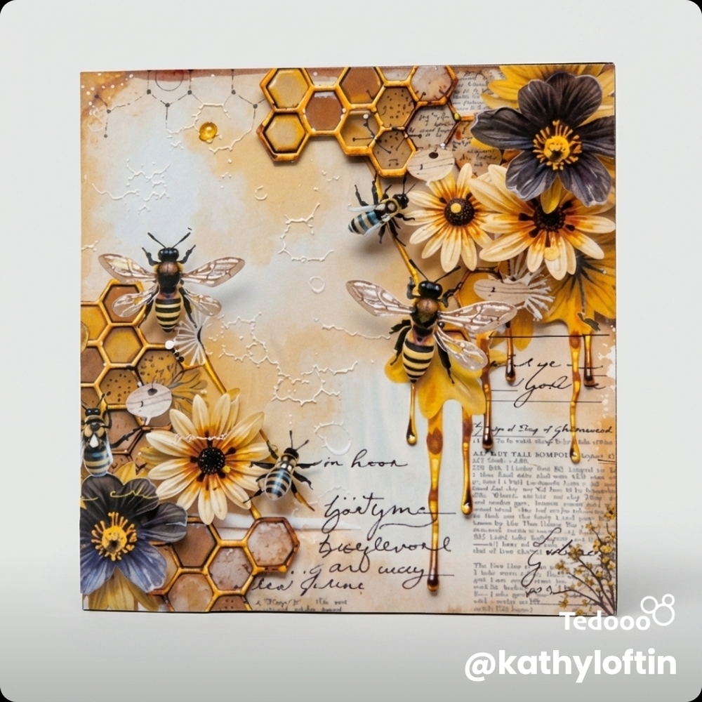 Kathy Loftin Bee & Sunflower Wall Art Print in Yellow and Brown